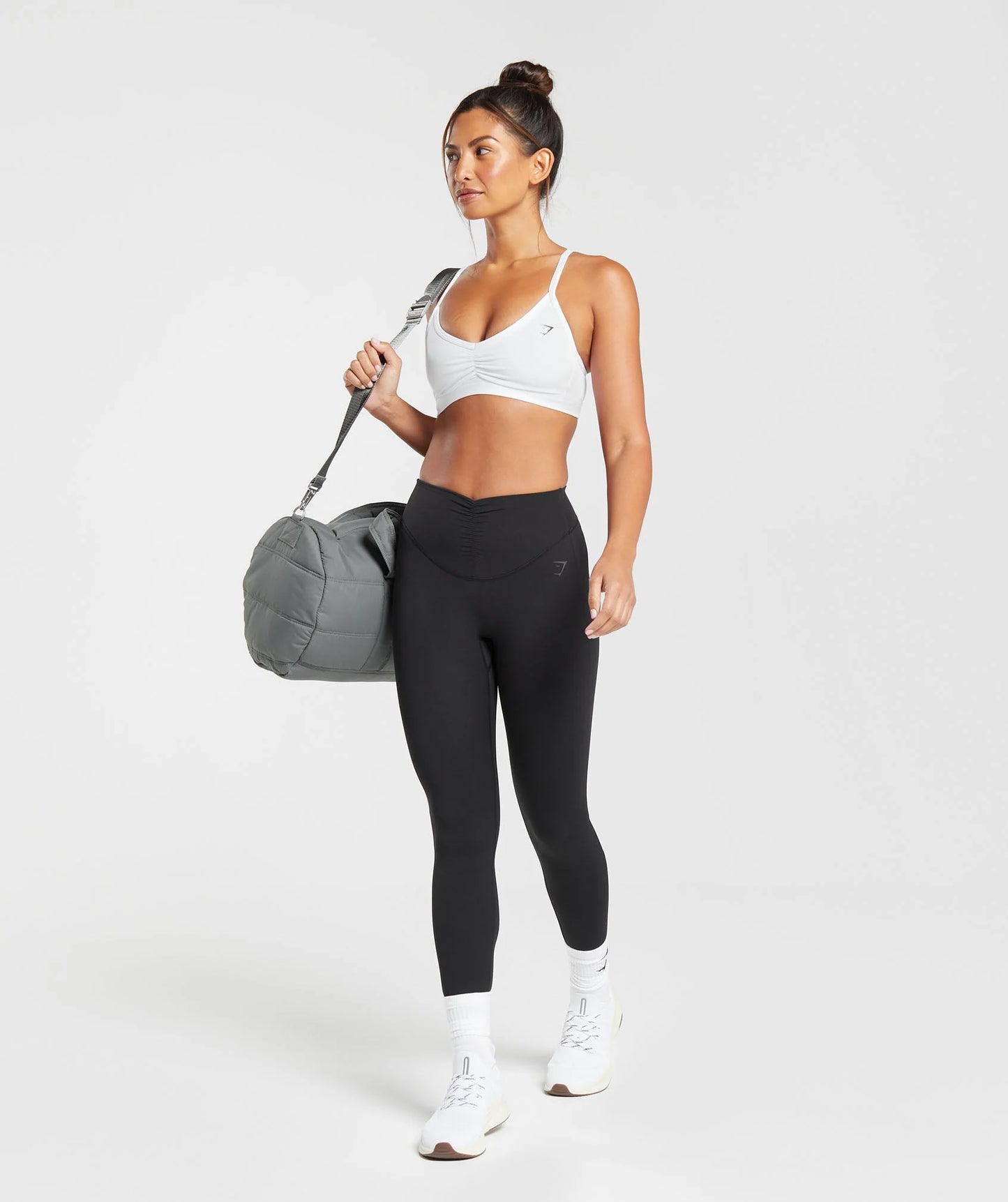 Ruched Strappy Sports Bra - White