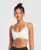 Ruched Strappy Sports Bra - White