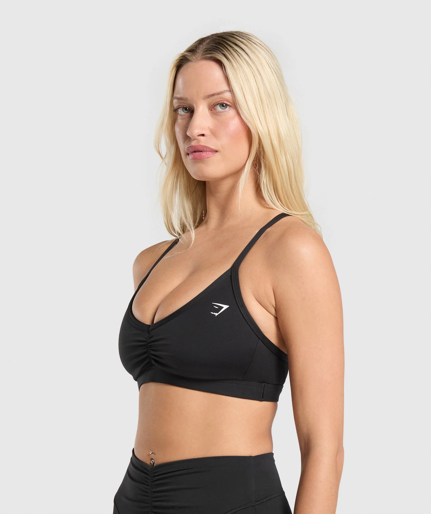 Ruched Strappy Sports Bra - Black