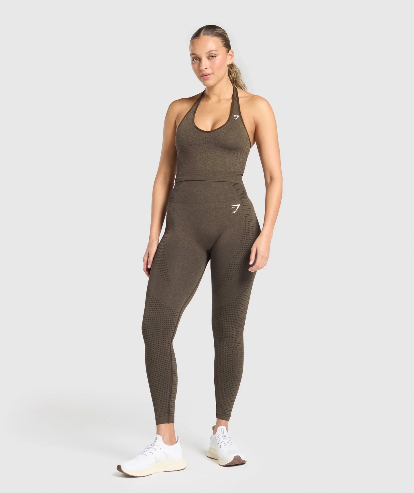 Vital Seamless Halter Neck Tank - Penny Brawn / Marl
