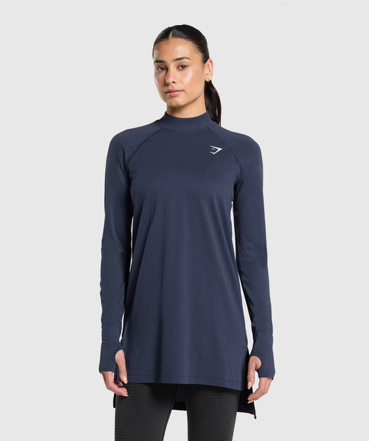 Vital Long Line Top - Heavy Blue Marl